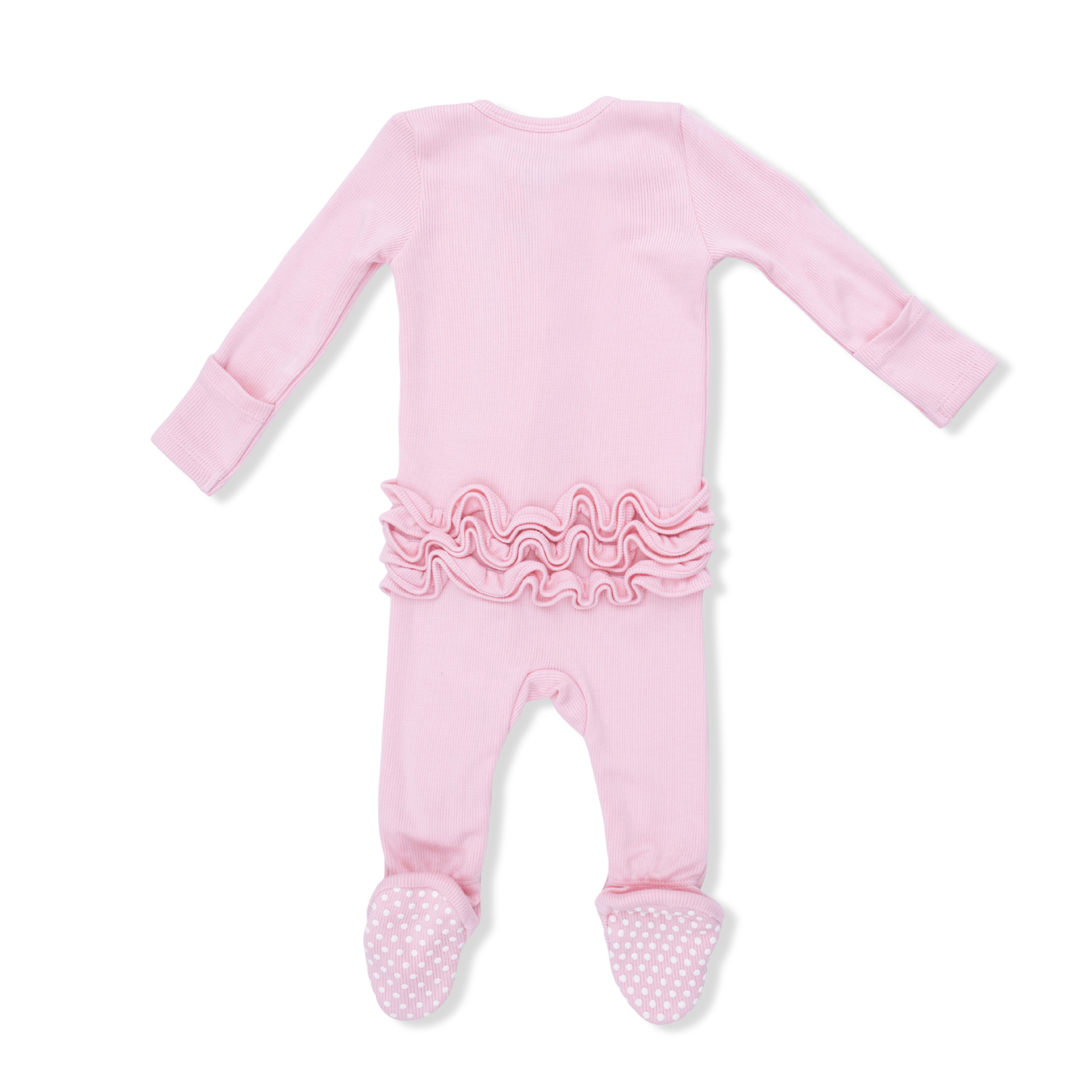 2 Way Ruffle Sleeve Zipper Footie - Romance Rose Ribbed - Angel Dear