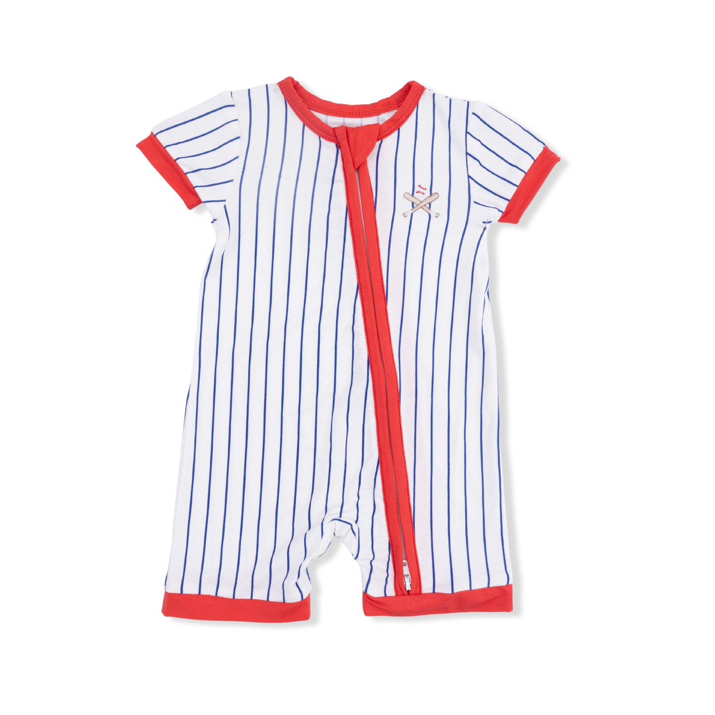 Baseball Stripe - Shortie 2 Way Zipper Romper
