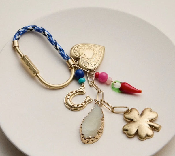 Gold Lucky Charm Keychain | Clover & Heart