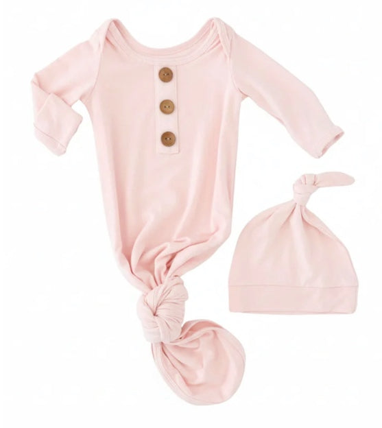 Solid Blush Bamboo Baby Knot Gown & Hat