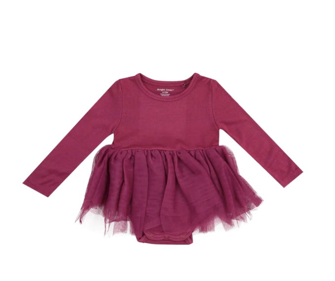 L/S Tutu Bodysuit - Basic - Solid Rose Bud - Angel Dear