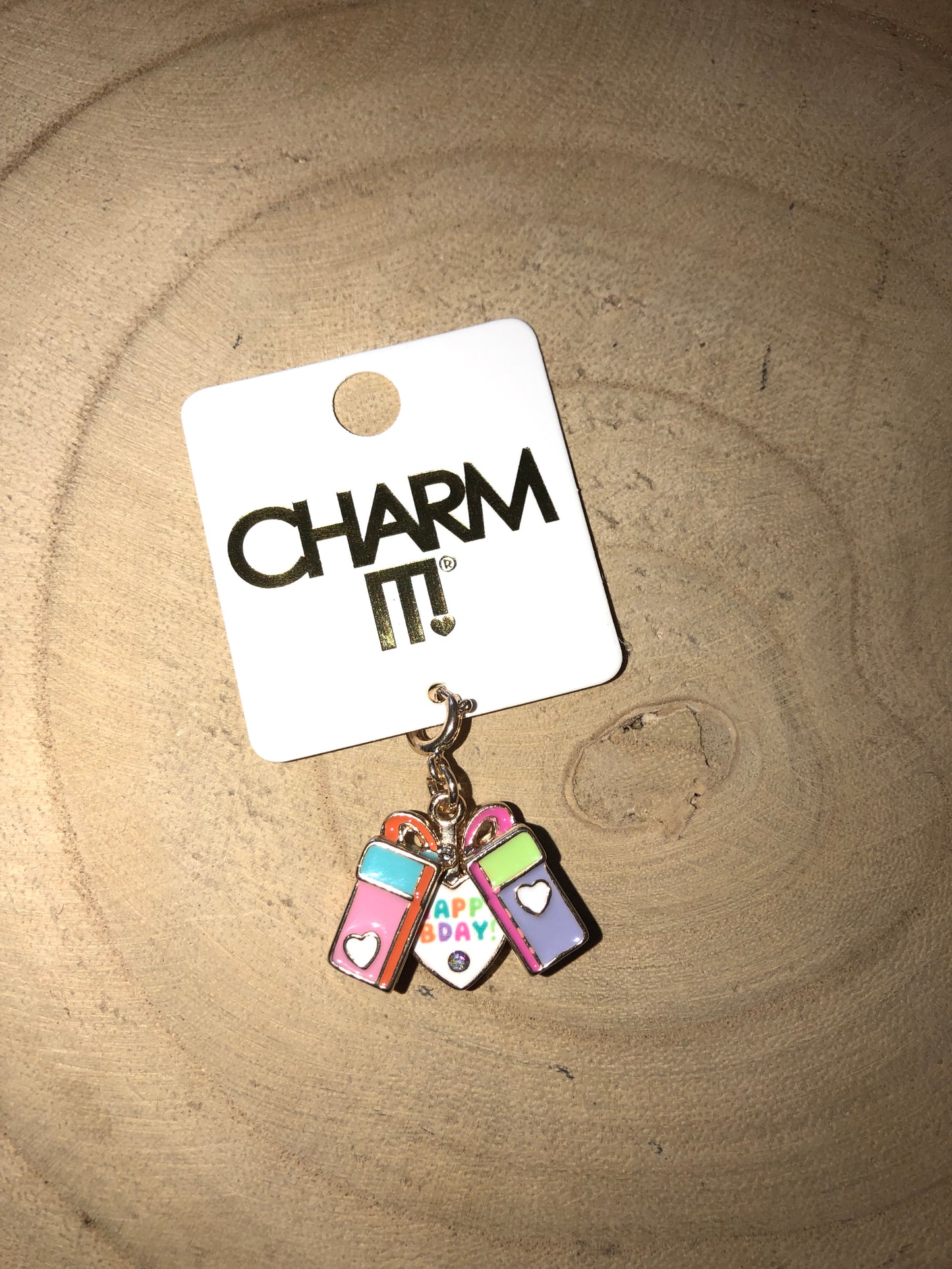 Gold Happy Bday Present Charm - Charm Its