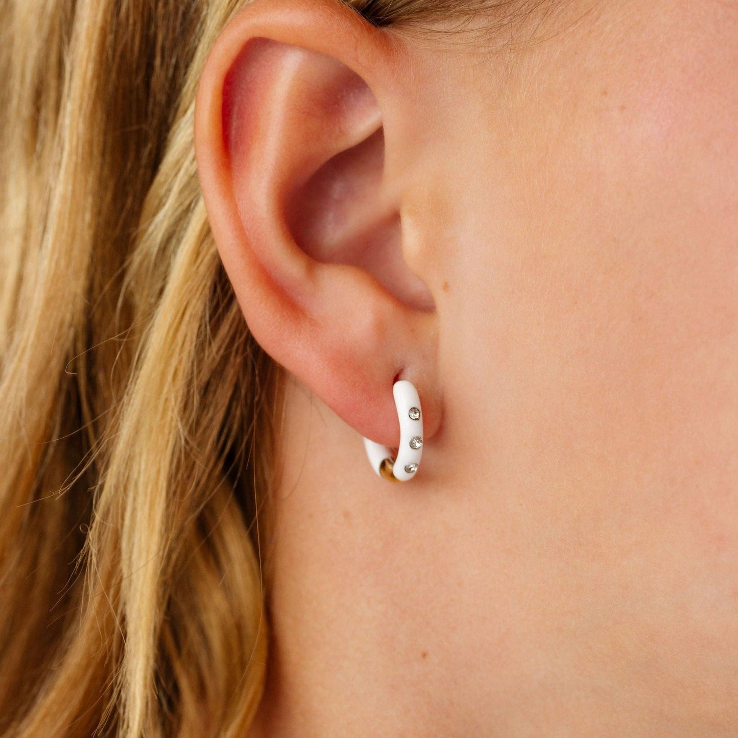 Enamel Diamond Hoop: Pink / Pair