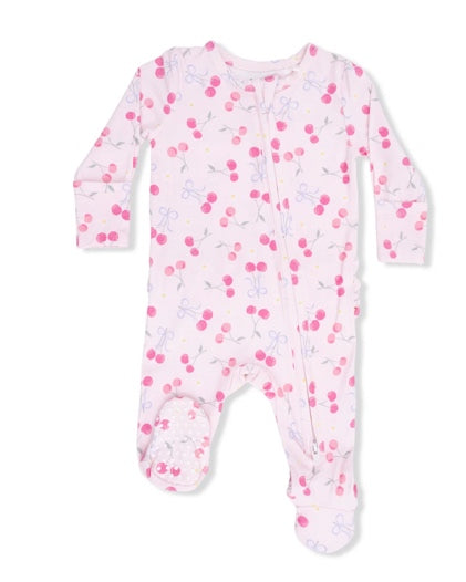 Sweet Bow Cherries 2 Way Ruffle Back Zipper Footie