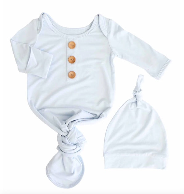 Baby Blue Newborn Baby Knot Gown & Hat Set