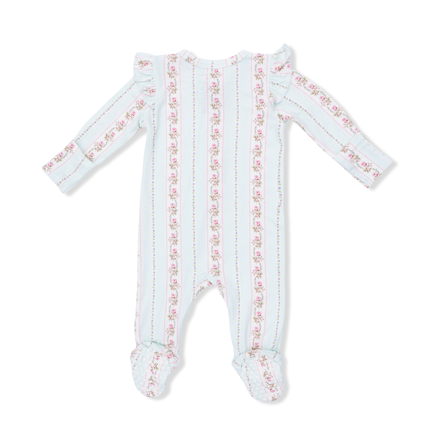 2 Way Ruffle Sleeve Zipper Footie - Antoinette Stripe - Angel Dear