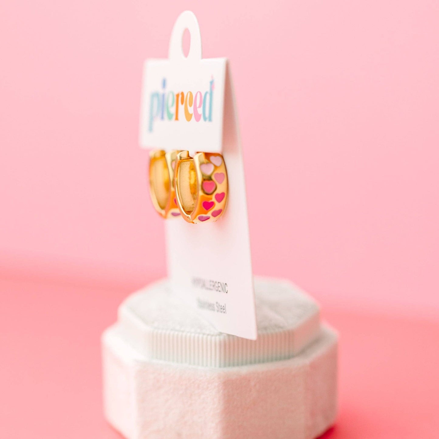 Chunky Pink Heart Ombré Huggies - Pierced Co