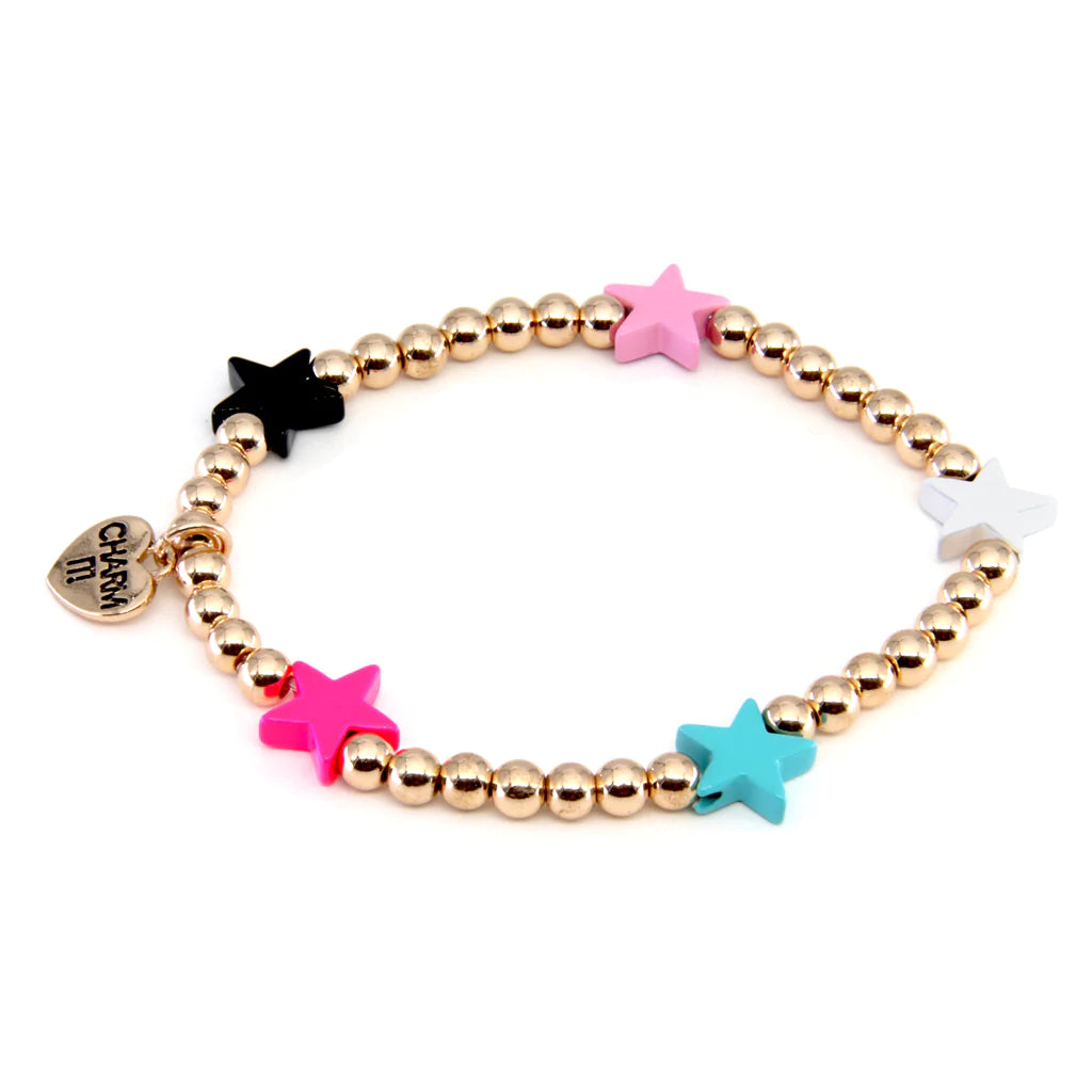 Gold Bead Multi Star Stretch Bracelet - Charm Its