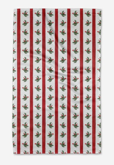 Christmas Holly Stripe Tea Towel