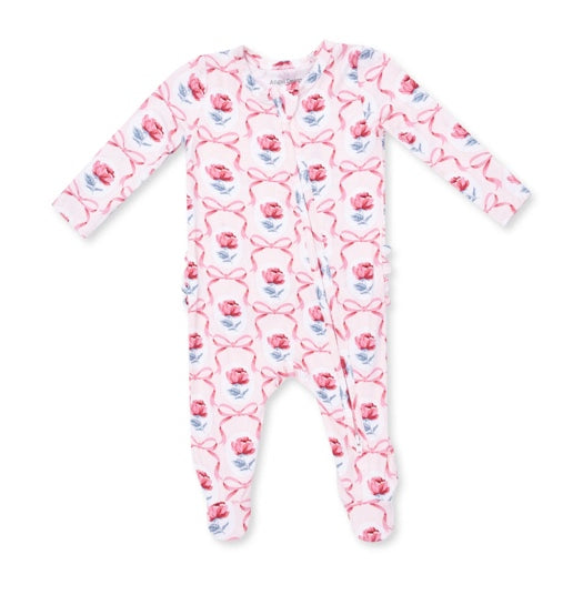 2 Way Ruffle Back Zipper Footie- Leslie Rose