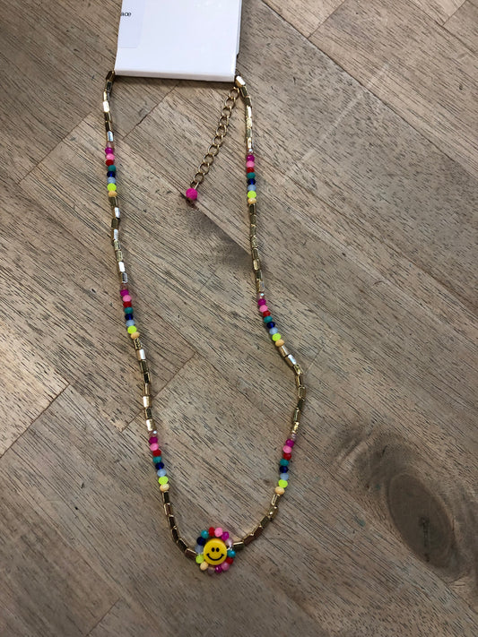 Rainbow daisy smiley face necklace
