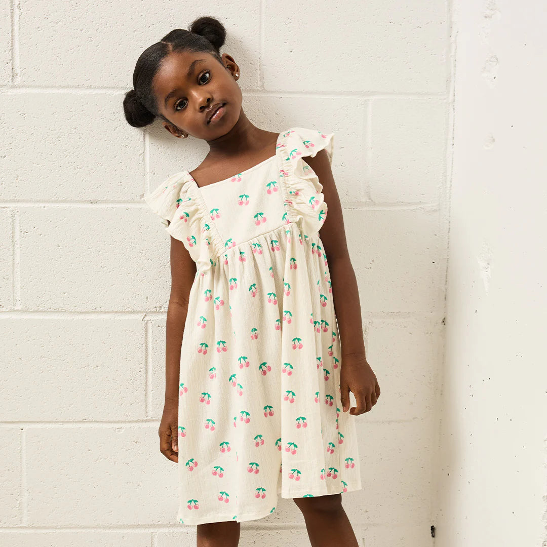 Miles The Label | Cherries on Ivory Crinkle Jersey Dress