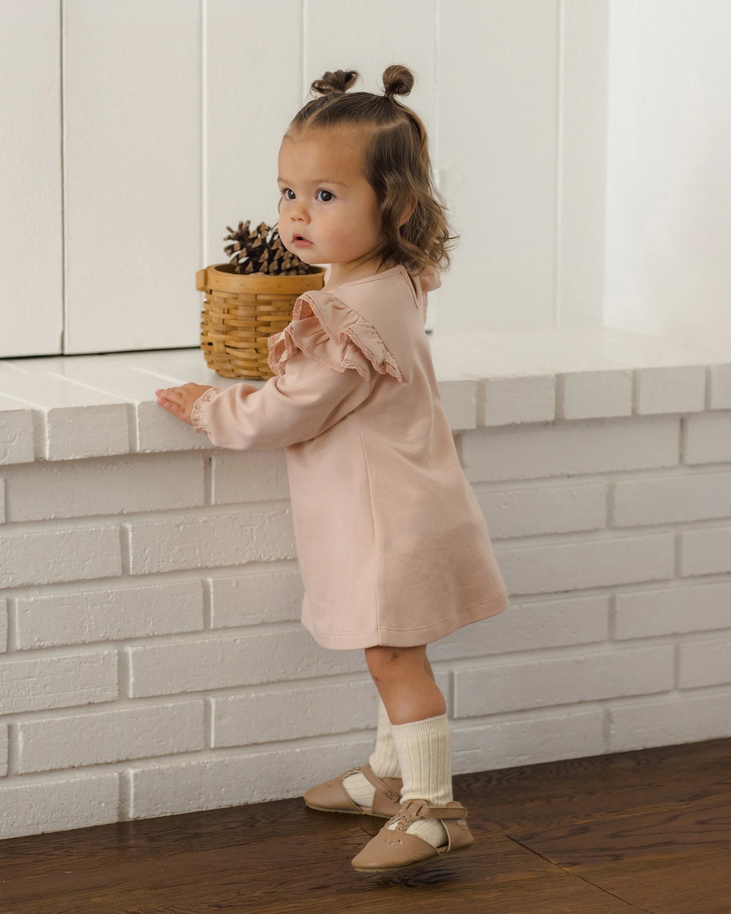 Long Sleeve Flutter Dress Dusty Rose