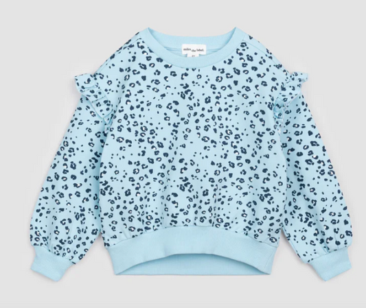 Baby Leopard Print on Angel Blue Ruffled Sweatshirt
