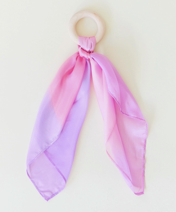 Natural Baby Teether - 100% Mulberry Silk and Maple Ring