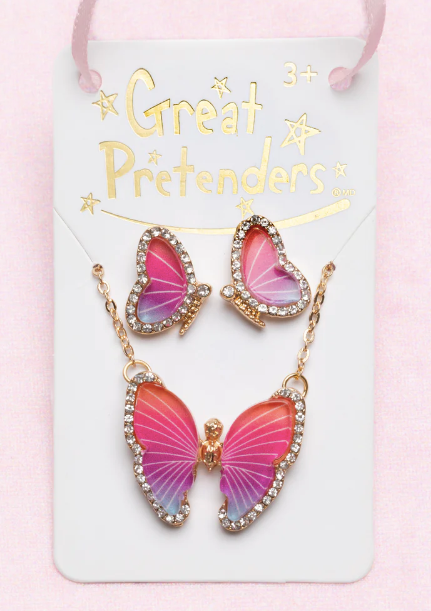 Butterfly Necklace & Studded Earrings - Great Pretenders