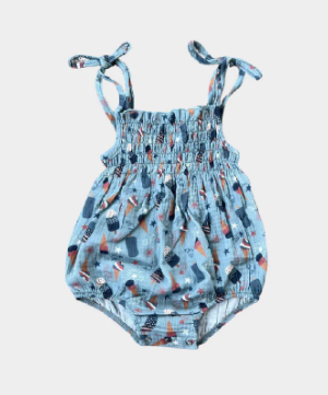 Tie-Smocked Bodysuit Fourth Of July Treats - Baby Sweet Pea's Boutique