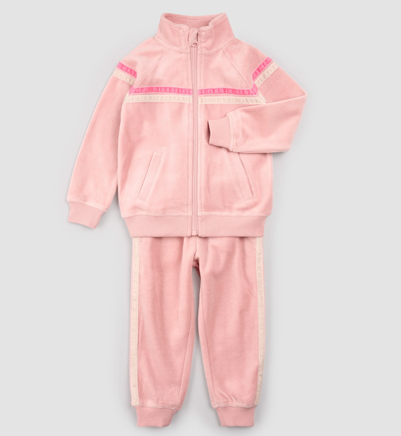 Retro Stripe on Miles Pink Velour Tracksuit - Miles The Label