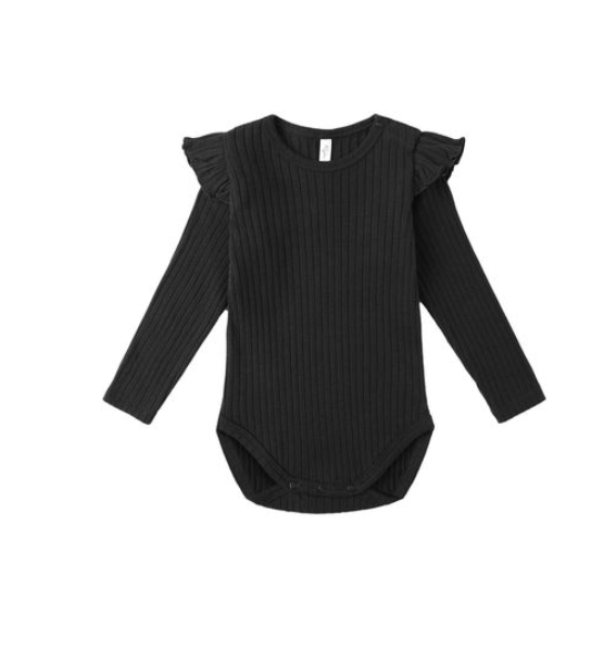 Shoulder Ruffle Bodysuit || Black