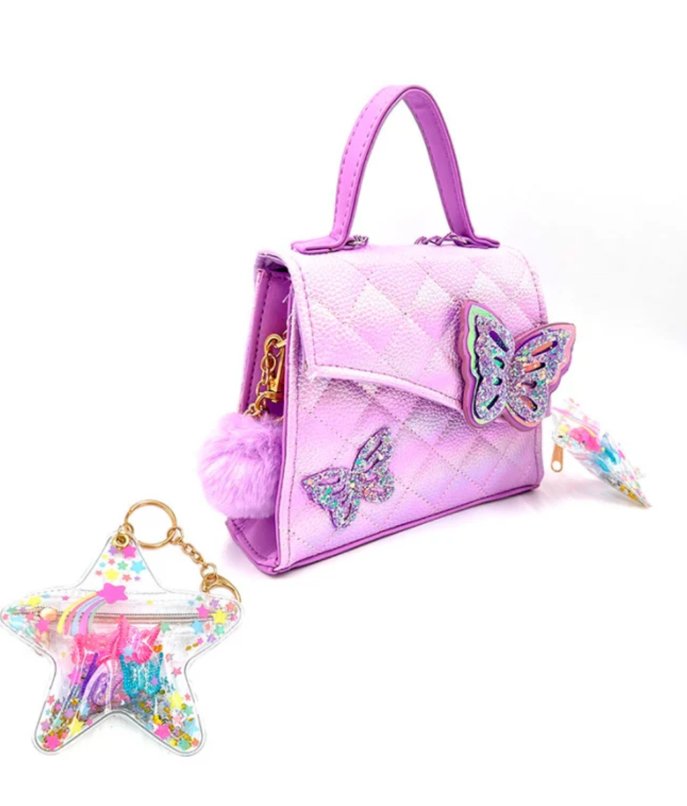 Crossbody Butterfly Handbag with Lip Gloss and Hair Clips