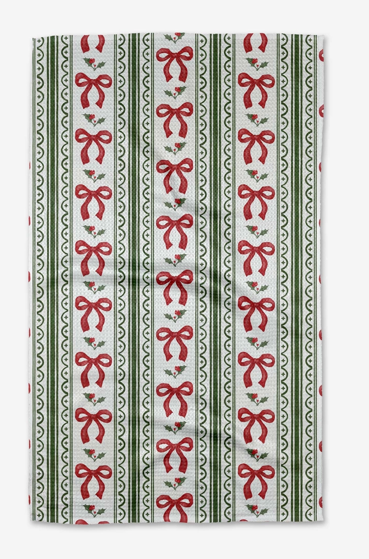 Christmas Bow Stripe Tea Towel - Geometry