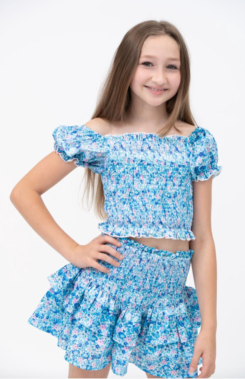 Blue and Floral Smocked Set