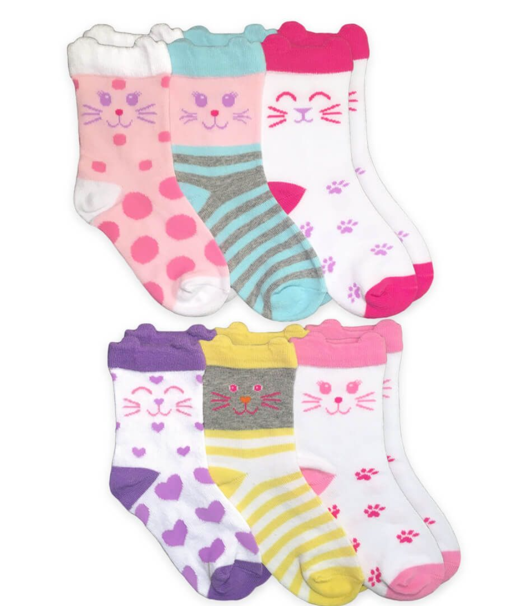 Kitty Cat Fashion Crew Socks 6 Pair Pack - Jefferies Socks
