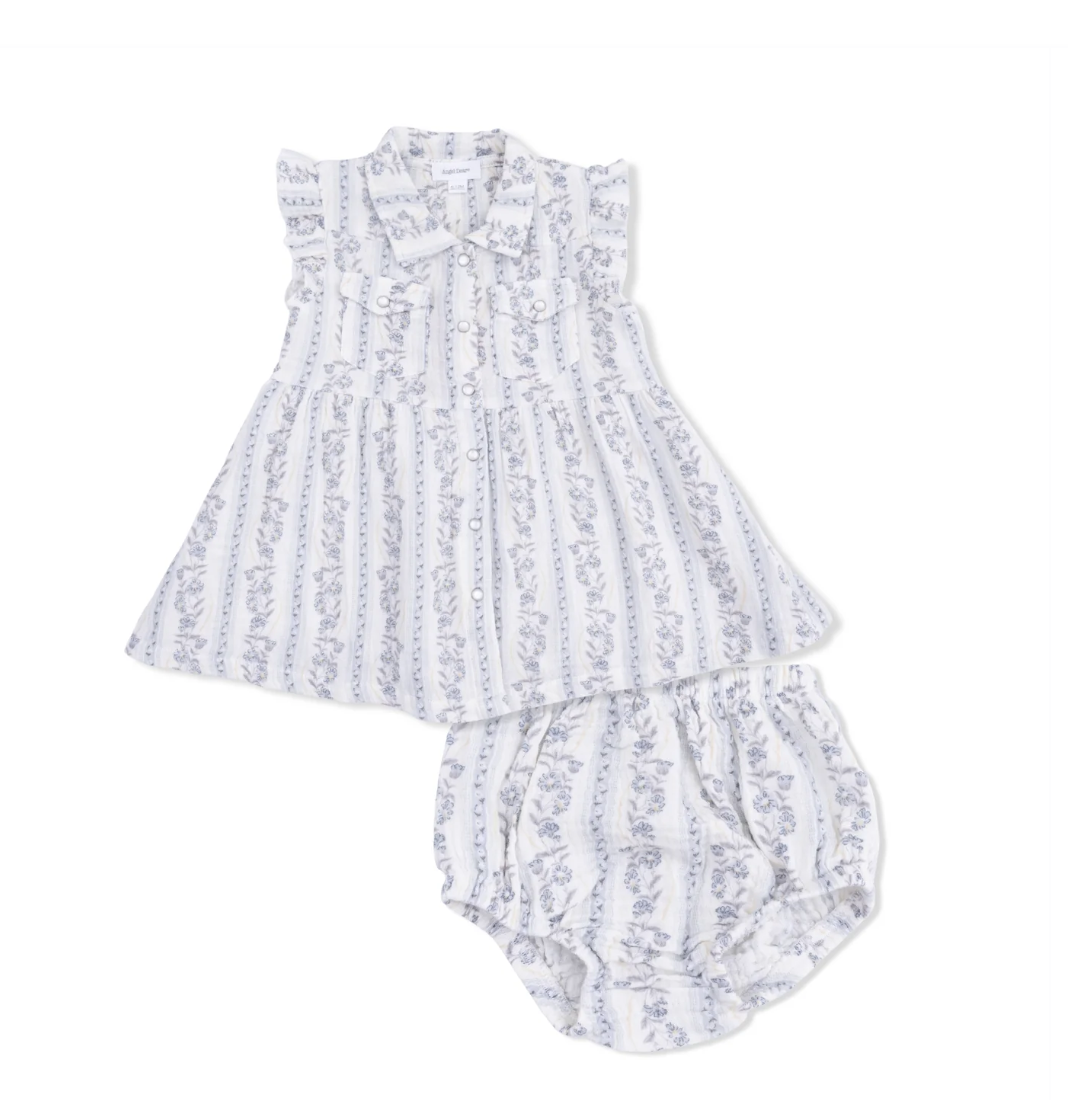 Kimberly Floral Stripe Western Pearl Snap Dress & Bloomer
