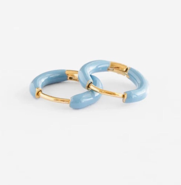 Enamel Hoop Earrings- Blue - Pip Pop Post