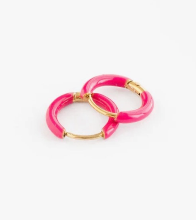 Enamel Hoop Earrings- Hot Pink - Pip Pop Post