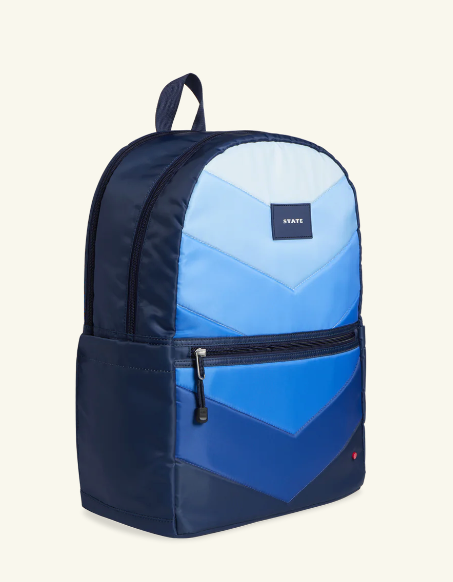 Kane Double Pocket Large Backpack- Nylon Puffer | Blue Chevron - State Bags