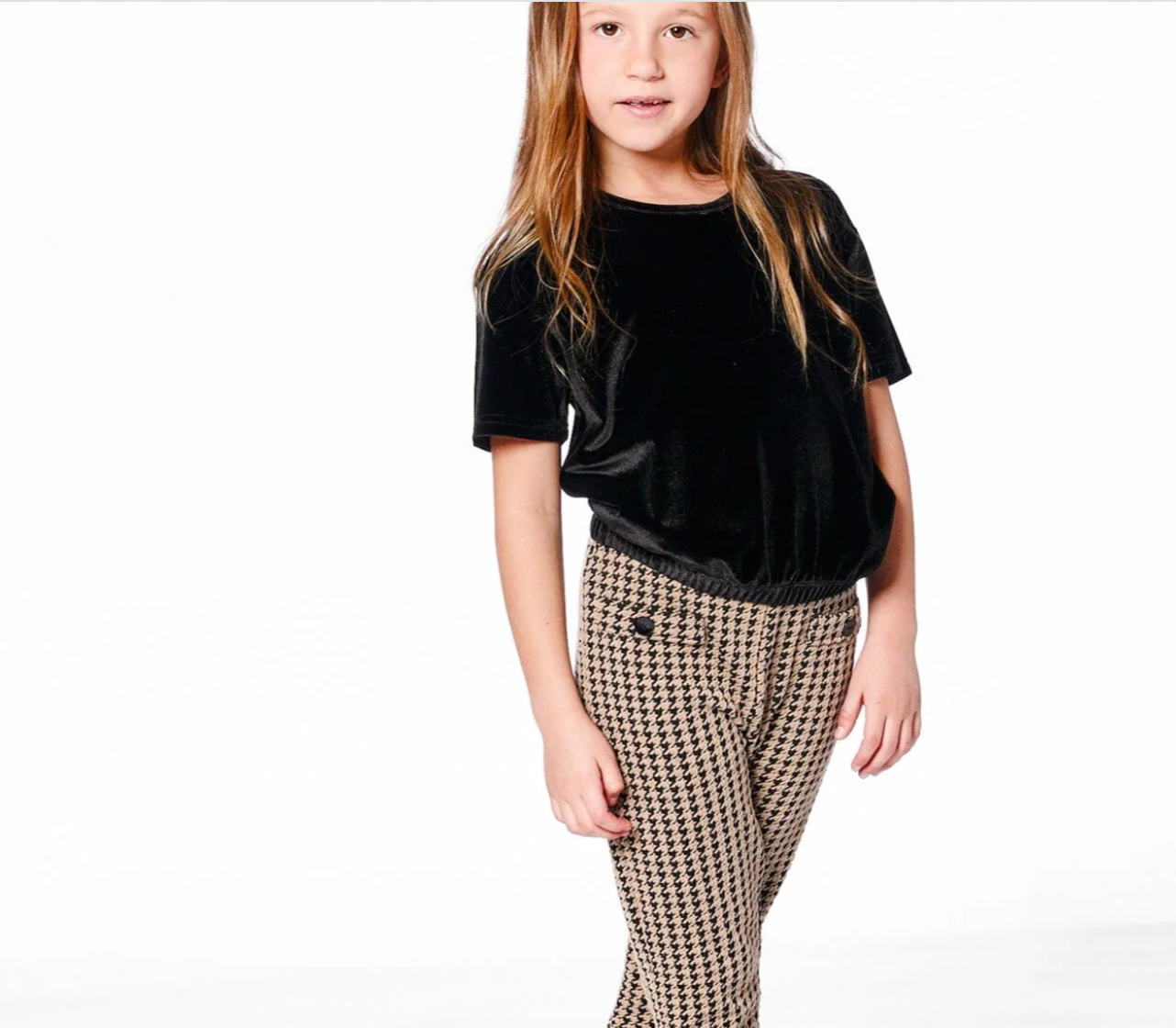 Short Sleeve Stretch Velour Top Black - Baby Sweet Pea's Boutique