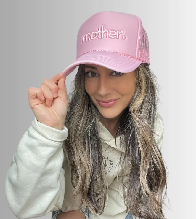 "Mother." Embroidered Trucker Hat- Pink