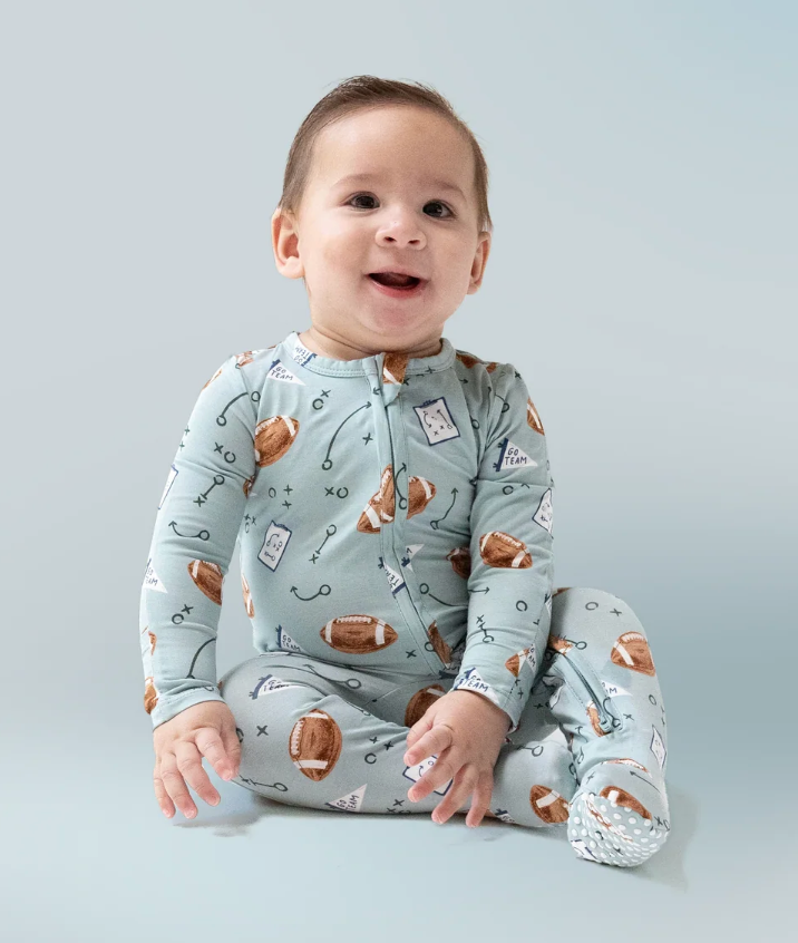 2 Way Zipper Footie- Touchdown Time - Grey Mist