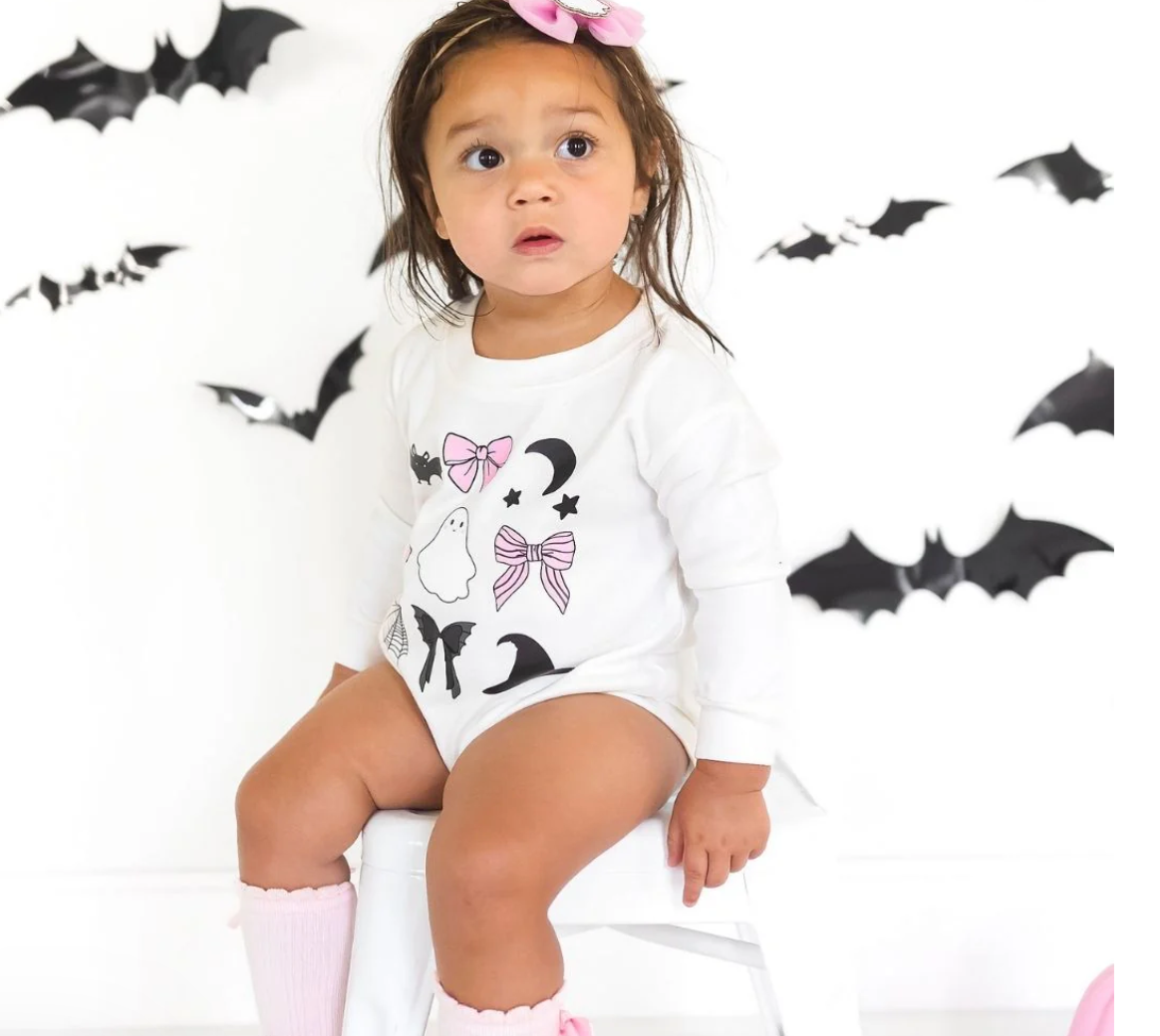Spooky Coquette Halloween Long Sleeve Romper - White - Sweet Wink