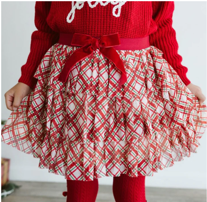 Christmas Plaid Bow Tiered Tutu
