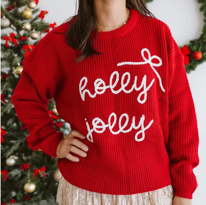 Holly Jolly Bow Christmas Knit Women's Sweater