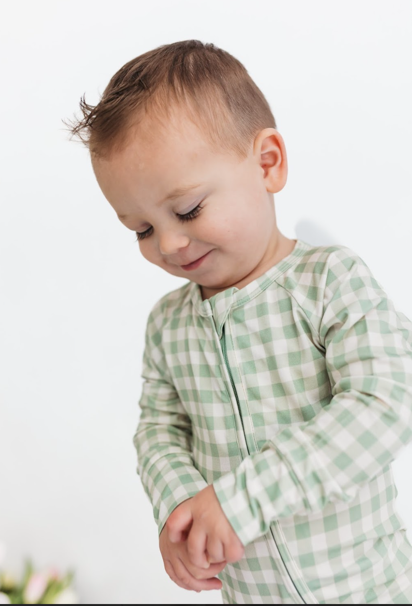 Green Gingham Zipper Romper - Baby Sweet Pea's Boutique