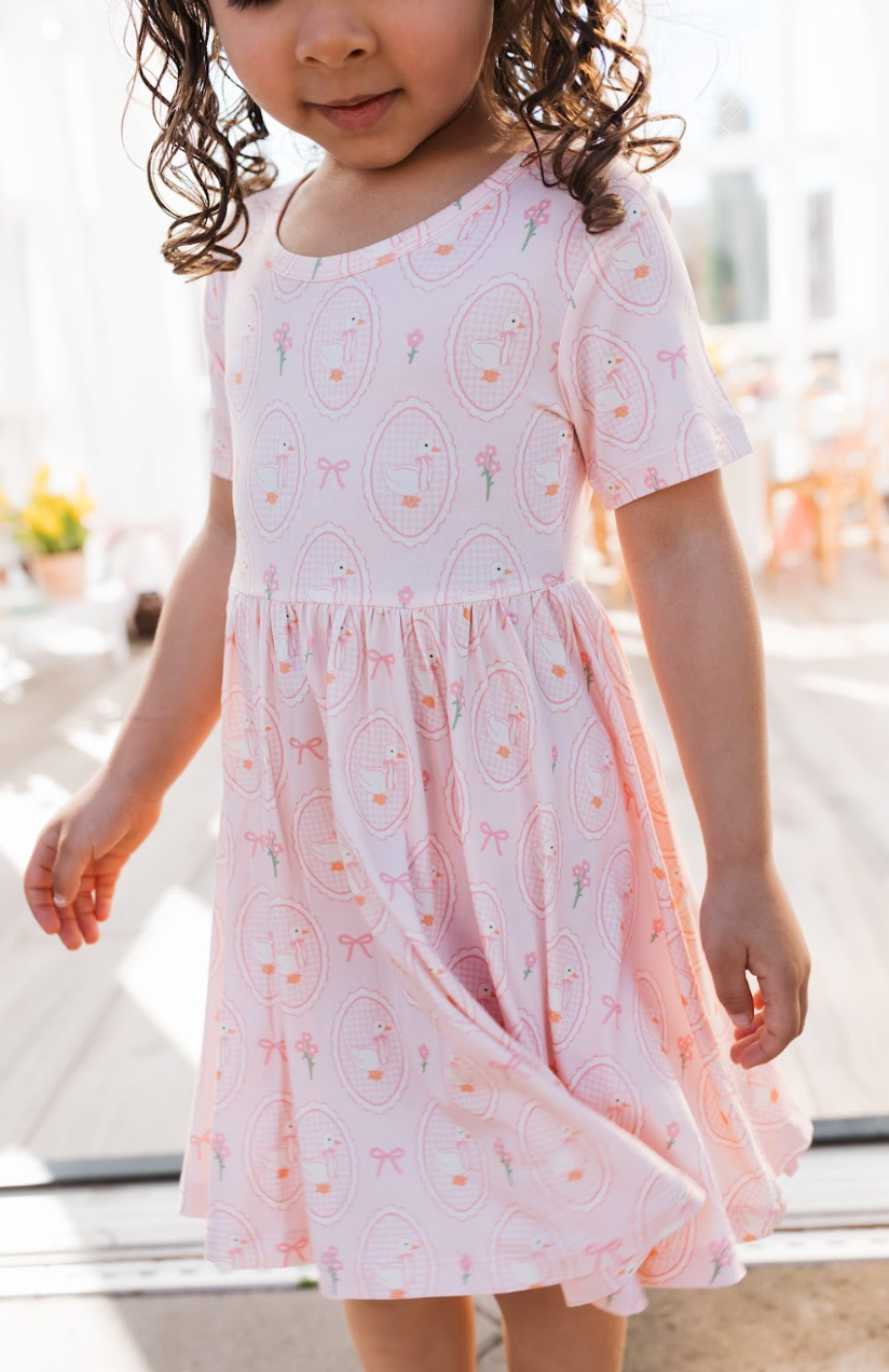 Pink Little Goose Short Sleeve Twirl Dress - Baby Sweet Pea's Boutique
