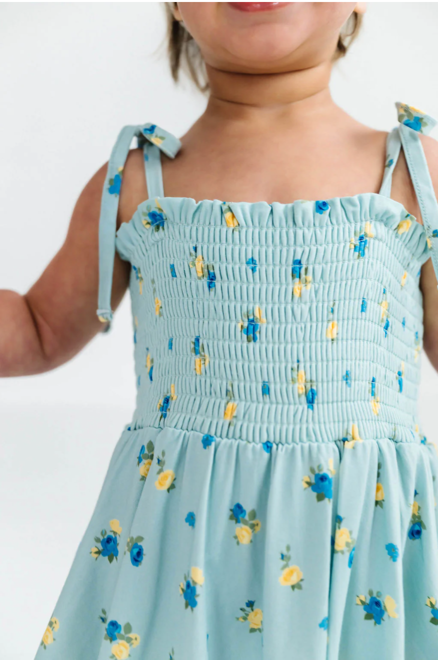 Floral and Gingham Smocked Bubble Romper