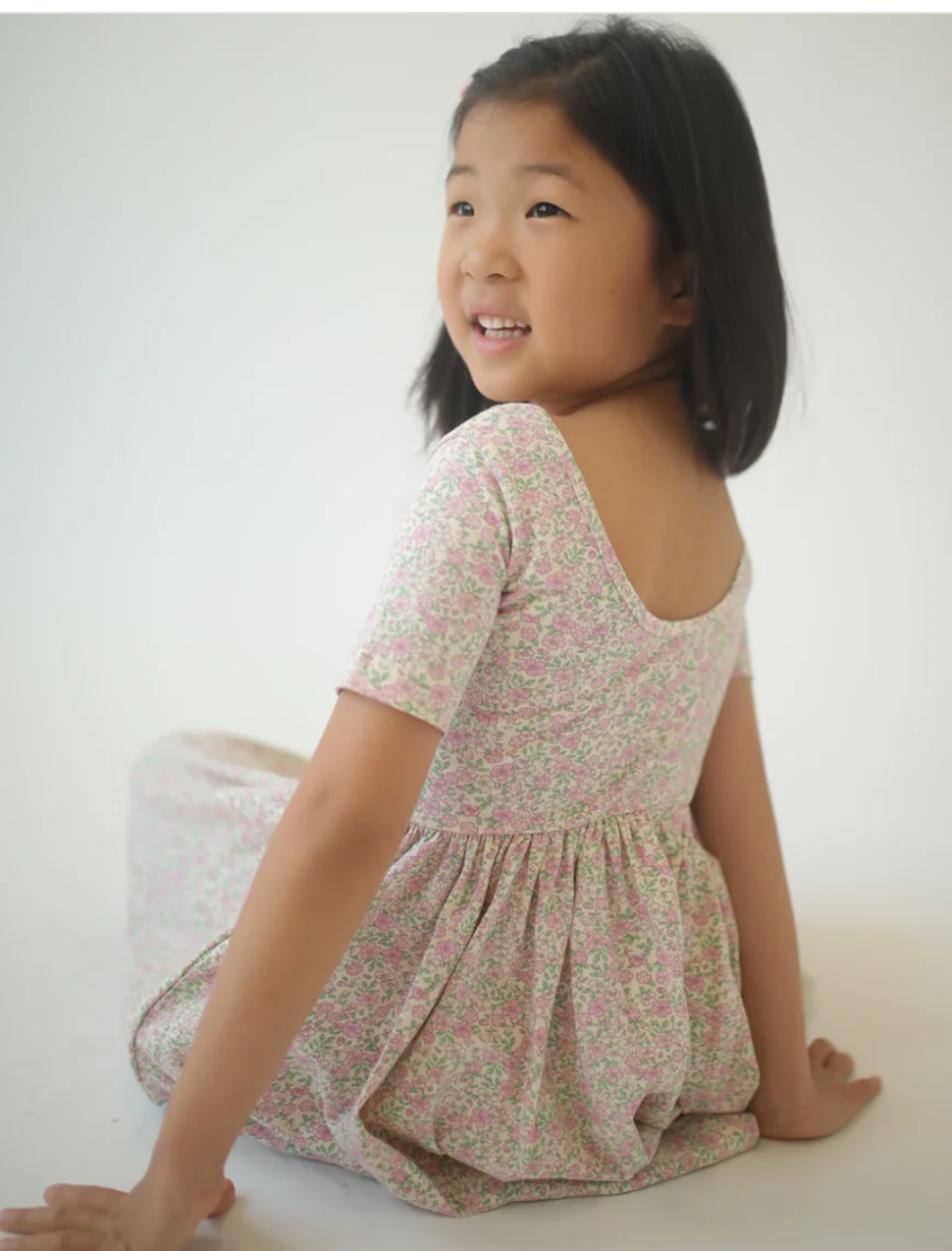 Short Sleeve Twirl Dress in Bella Pink Floral - Good Apples