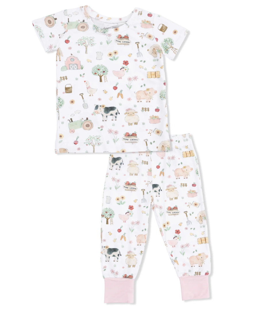 Cute Farm Animals Pink Short Sleeve Loungewear Set - Angel Dear