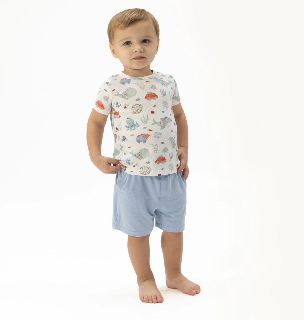 Sailor Sea Creatures Crew Neck Tee with Casual Short