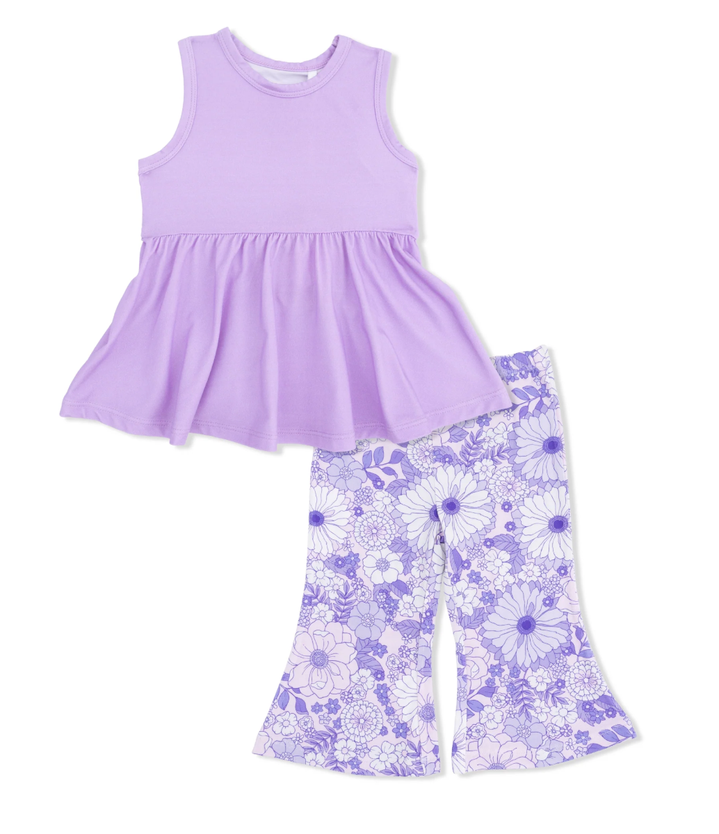 Lacy Lavender Floral Peplum Tank Top with Baby Bells