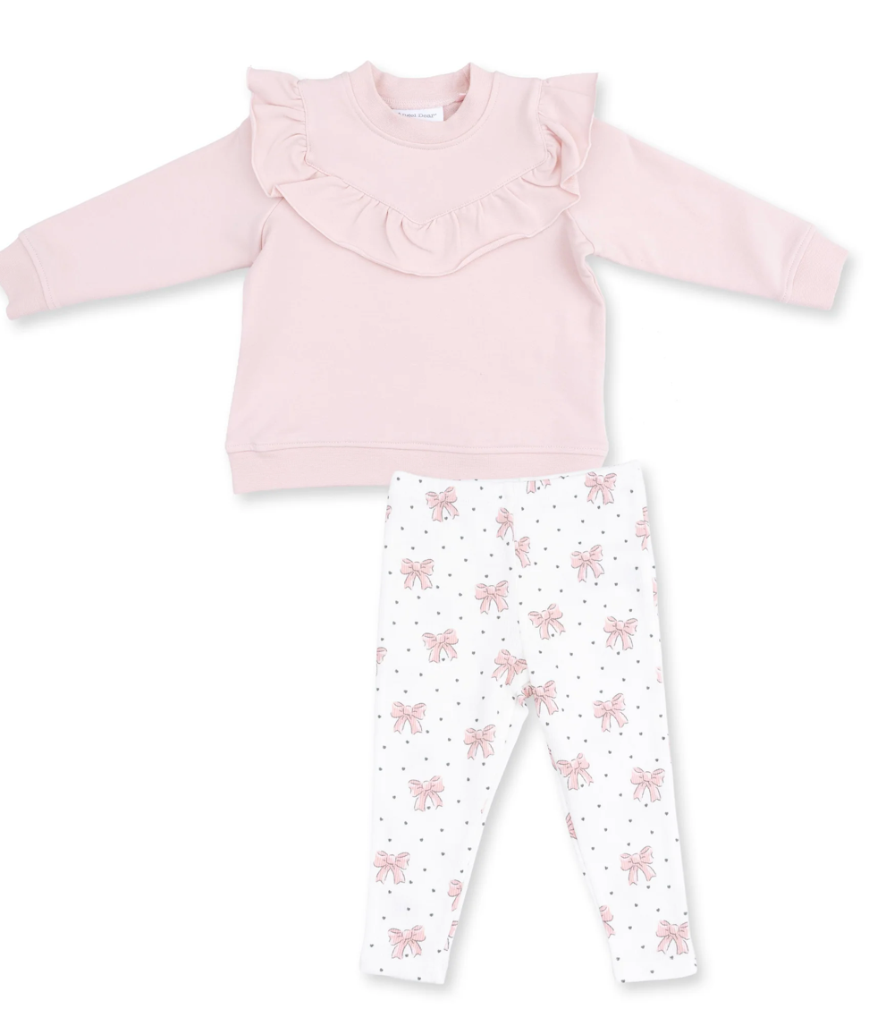 Veiled Pink Bows V-Ruffle Sweatshirt and Legging