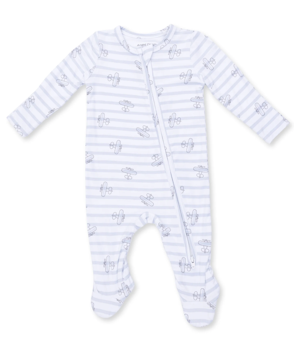 Airplane Stripe 2 Way Zipper Footie