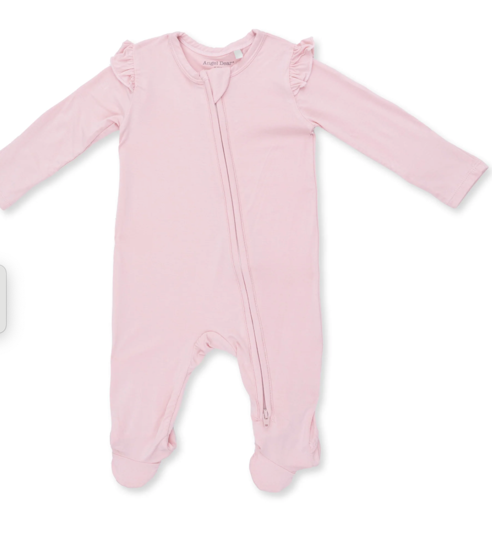 Solid Peachy Pink 2 Way Ruffle Sleeve Zipper Footie
