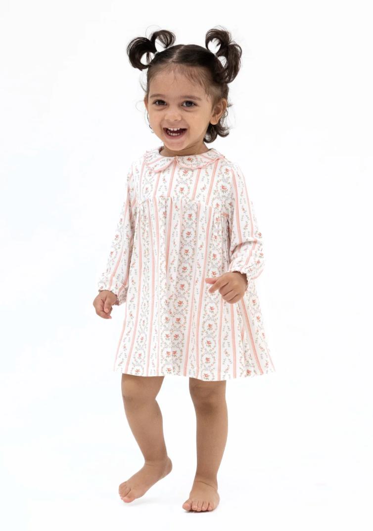 Marnie Rosebud Stripe Long Sleeve Petal Collar Dress and Bloomer