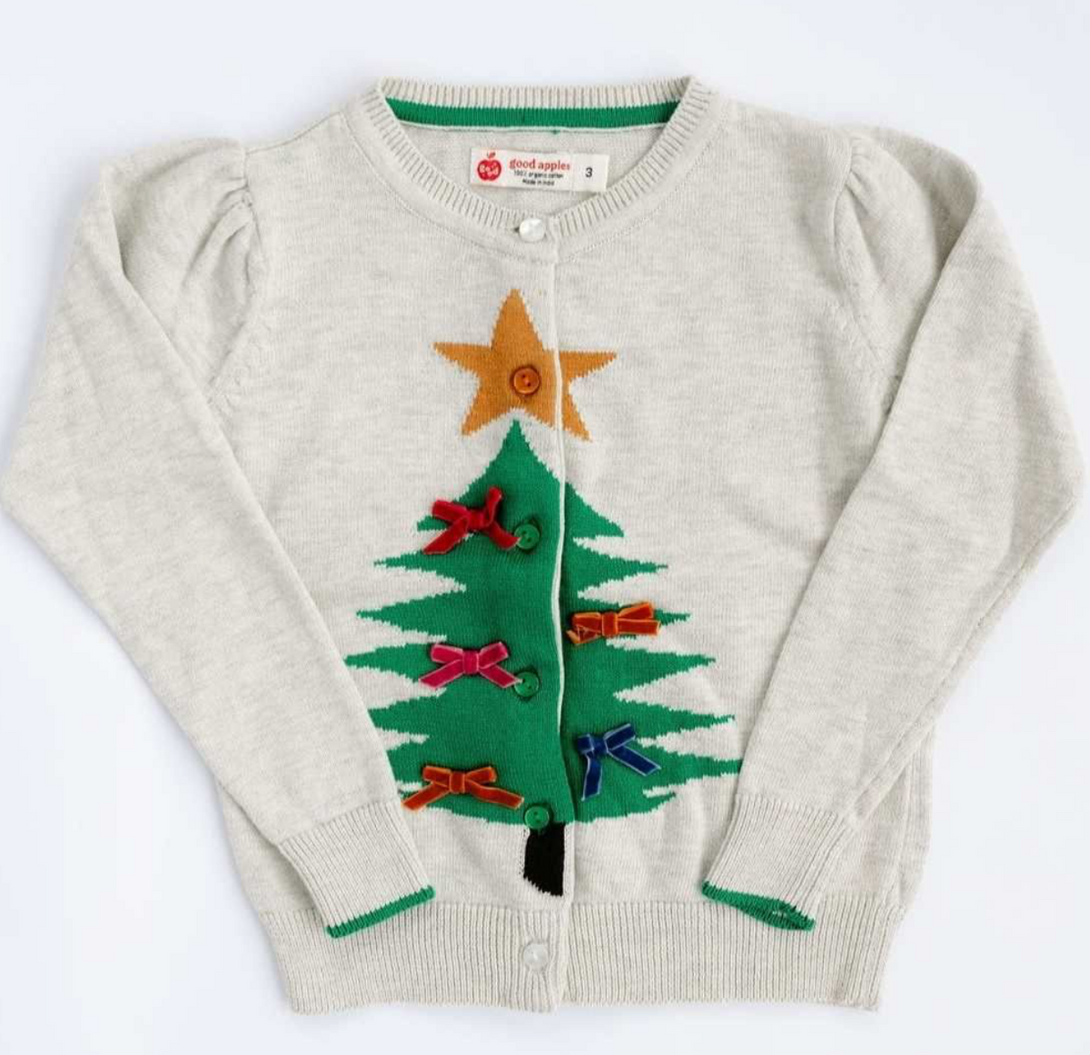 Bow & Christmas Tree Cardigan - Good Apples