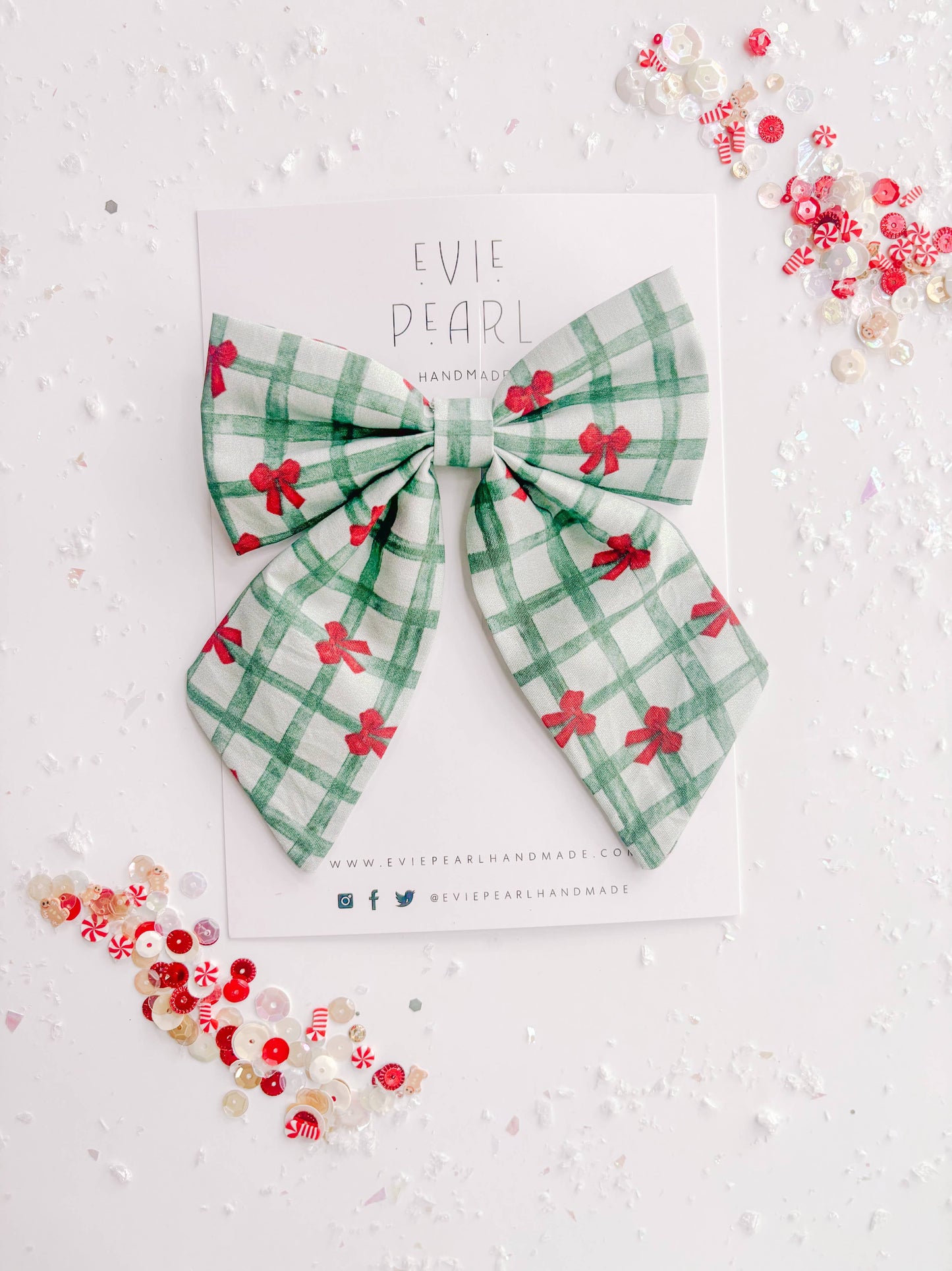 Green Plaid Red Bows Medium Sailor Bow